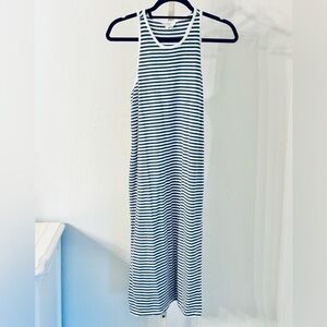 Loft Lounge Striped Racerback Bodycon Midi Dress White Gray, Size Medium